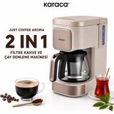 Karaca Krem Renk 2 In 1 Filtre Kahve ve Çay Demleme Makinesi, 5 Fincan Kapasiteli, Kompakt Tasarımlı, Pratik ve Kolay Temizlenen Mutfak Ürünü, Enerji Verimli Kullanım Odaklı