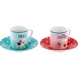 Karaca Lama Desenli Porselen 2 Kişilik Kahve Fincan Takımı 80 ml 4 Parçalı Renkli Set