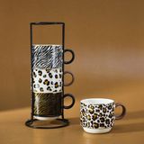 Karaca Leobra 5 Parça Standlı Leopar Desenli Çay Fincanı Seti 160 ml - Kahve