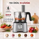 Karaca Mastermaid 10 In 1 Premium Mutfak Robotu Çift Katlı 4 Kanatlı Doğrayıcı Black 2000 W Güçlü Motor Performansı + Onerous Mutfak Tartısı - Gri