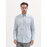 Karaca Mavi %100 Pamuk Çizgi Desenli Slim Fit Gömlek - 3XL