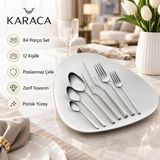 Karaca New Davina 84 Parça 12 Kişilik Paslanmaz Çelik Çatal Kaşık Bıçak Takımı, Şık ve Dayanıklı Sofra Seti