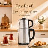 Karaca Paslanmaz Çelik Elektrikli Çay Makinesi Çaycı 1.8 Litre Geniş Hazneli Su Isıtıcı Kettle Gizli Rezistanslı - Paslanmaz Çelik Gövde ve Damlatmaz Servis - Gri