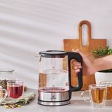 Karaca Paslanmaz Çelik Taban 5 Kademeli , Geniş Hazneli LED Işıklı Cam Su Isıtıcısı & Kettle 2200W - Siyah