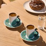 Karaca Peacock 2 Kişilik Desenli Porselen Kahve Fincanı 90 ml 4 Parçalı Renkli Set