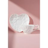 Karaca Pink Love Beyaz 100 ml Kahve Fincanı ve Tabağı