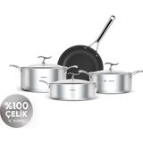 Karaca Plasma Steel 316+ 3Ply Yanmaz Yapışmaz Çelik 7 Parça Tencere Seti - Gümüş