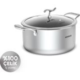 Karaca Plasma Steel 316+ 3Ply Yanmaz Yapışmaz Çelik Tencere 24 cm - Gümüş