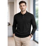 Karaca Polo Yaka %50 Yün %50 Akrilik Erkek Düz Renk Triko Kazak - Siyah - XL