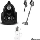 Karaca Premium Süpürge Seti Karaca Power Pro Dik Süpürge Karaca High Force Pro ve Cam Çaydanlık Black Chrome - Black Silver