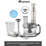 Karaca PRO-2000W Turbo Doğrayıcı, 2 Bıçaklı Buz Kırıcı, Plastik Malzeme ile Mutfak Robotu - Krem