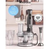 Karaca PRO-2000W Turbo Doğrayıcı, Dilimleme Rondo, Blender - Ikili Çelik Mikser, Buz Kırıcı Mutfak Robotu - Gri