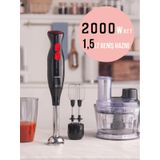 Karaca PRO-2000W Turbo Doğrayıcı, Dilimleme Rondo, Blender - İkili çelik mikser, Buz Kırıcı Mutfak Robotu Siyah