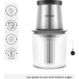 Karaca Quickblend 4 Bıçaklı Cam Doğrayıcı Inox 900 ml 350 W Güç ile Hızlı Doğrama ve Kaydırmaz Taban - Açık Gri