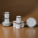 Karaca Royal Bone Kate 6 Kişilik Kahve Fincan Takımı 90 ml Desenli Platin Malzeme ile Şık Sunum