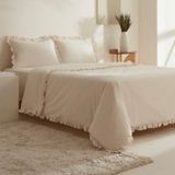Karaca RYUTGUJKUUYK Pure Ruffle %100 Pamuk Çift Kişilik Fırfırlı Nevresim Takımı Açık Bej