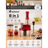 Karaca Sebze, Et ve Meyve Dilimle Doğra Karıştır Rendele Çırp Smoothie Yap 6 Bıçaklı 2500W Yüksek Güçlü Premium Mutfak Robotu & Blendır Inox - Kırmızı