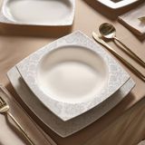 Karaca Square Bone Bridal Yemek Takımı 60 Parça 12 Kişilik Beyaz Desenli Bone Malzeme - 12 KİŞİLİK