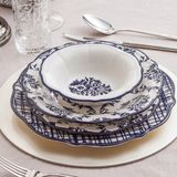 Karaca Stoneware 24 Parça 6 Kişilik Mavi Desenli Yuvarlak Yemek Takımı