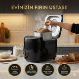 Karaca Tam Otomatik Ekmek Yapma Makinesi 1500 gr Geniş Hazneli 15 Programlı Akıllı Fırın - Zaman Ayarlı, Sıcak Tutma Özellikli, Glutensiz Modlu, Yoğurt ve Reçel Yapabilir Siyah
