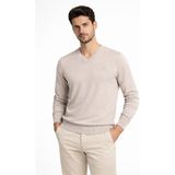 Karaca V Yaka %50 Yün %50 Akrilik Erkek Düz Renk Triko Kazak - Taş - Beyaz - 2XL