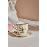 Karaca Vintage Rose Kahve Fincanı ve Tabağı 100 ml Krem