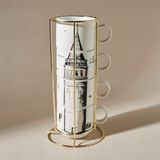 Karaca X İst Collection Galata 4 Parça Desenli Porselen Mug Kupa Seti Beyaz Renk