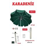 Karadeniz Plaj Balkon Kamp Şemsiyesi 2 Metre, 10 Telli, Yeşil, Metal Kazık ve Taşıma Çantası Seti