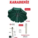 Karadeniz Plaj Balkon Kamp Şemsiyesi 2 Metre, 10 Telli, Yeşil, Metal Kazık ve Taşıma Çantası - Standart