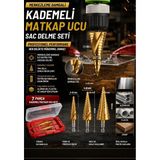 Karahanbey 7 Parça Merkezleme Damgalı Kademeli Matkap Ucu Sac Delme Seti Özel Kutulu