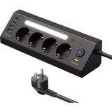 Karahanbey Akım Korumalı Çoklu Priz | 4 Priz Girişi + 2 Usb-C + 2 Usb-A Çıkışı | 2 Metre Kablo | LED Işıklı |