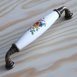 Karahanbey BADEM10 Gerçek Porselen Çiçekli Beyaz 128 mm Kulp Mobilya Mutfak Kulplar Dolabı Çekmece Dolap Kapak