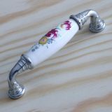 Karahanbey BADEM10 Gerçek Porselen Kulp Çiçek Desen 96 mm Mobilya Mutfak Kulplar Dolabı Çekmece Dolap Kapak Ku