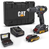 Karahanbey Cat DX155.1SET 18 VOLT/2.0AH Li-Ion Çift Akülü Profesyonel Şarjlı Darbeli Matkap + DA01901 32 Parça