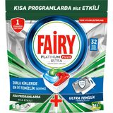 Karahanbey Fairy Platinum Plus Ultra Temizlik Bulaşık Makinesi Deterjanı Kapsülü 32 Yıkama Limon Kokulu