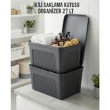Karahanbey Füme 2'li 27 Lt Ünit Saklama Kutusu & Çok Amaçlı Banyo Ev Düzenleyici Organizer