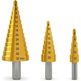 Karahanbey Kademeli Matkap Ucu Seti, 3'lü, Hss, Titanyum Nitrür Kaplamalı, 4-32 Mm, Metal, Sac, Alüminyum, Pla