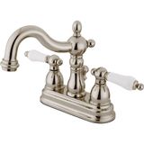 Karahanbey Kingston Brass KB1606PL Heritage 4" Porselen Kol Saplı Merkezli Lavabo Bataryası Pn, Cilalı Nikel