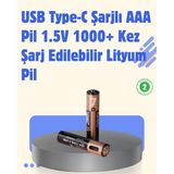 Karahanbey USB Type-C Şarjlı Aaa Lityum Pil | 1.5V Sabit Voltaj, 1000+ Şarj Döngüsü ile Uzun Ömür -