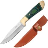 Karahanbey Valkyrie Paslanmaz Çelik Kamp Bıçağı | 16 cm Outdoor Av Bıçağı Deri Kılıflı Kompakt Bıçak Yeşil