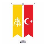 Karahanlılar Bayrağı - 17 Eski Türk Devletleri ve Türkiye - Kırlangıç-Saten T direk 2li Masa Bayrağı