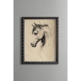 Karakalem At Portresi – Vintage Desenli Çerçeve – İnce Model, Gümüş, 21 x 30