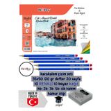 karakalem çizim seti 35x50 120 gr defter 20 sayfa 10 RENK 10 beyaz kağıt hb-2b-3b-5b-6b kalem herboy