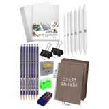Karakalem Eskiz Çizim Seti Duralit Seti 25x35 cm 1 Paket Pastel Dağıtıcı Kalem Resim Kağıdı Faber Dereceli Kalem Seti Hamur Silgi Sınav Silgisi