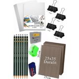 Karakalem Eskiz Cizim Seti Duralit Seti 25X35 Cm 1 Paket Resim Kagidi Dereceli Kalem Seti Hamur Silgi Sinav Silgisi