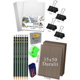Karakalem Eskiz Çizim Seti Durolit Seti 35X50 cm 1 Paket Resim Kağıdı Dereceli Kalem Seti Hamur - Çok Renkli - Standart - Genel