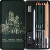 Karakalem Seti 10 Parça 1 Paket Teneke Metal Kutu Eskiz Çizim Seti Kara Kalem - Standart - Siyah