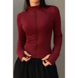 Karakedi Basic Y2k Dik Yaka Fermuarlı Crop Hırka