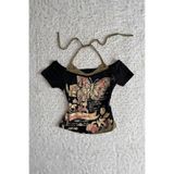 Karakedi Madonna Yaka Butterfly Ek Askılı Kısa Kollu İç Bodyli Siyah Bluz