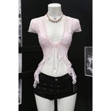 Karakedi Vintage Style Bağlamalı Dantel Bolero Pembe Bluz